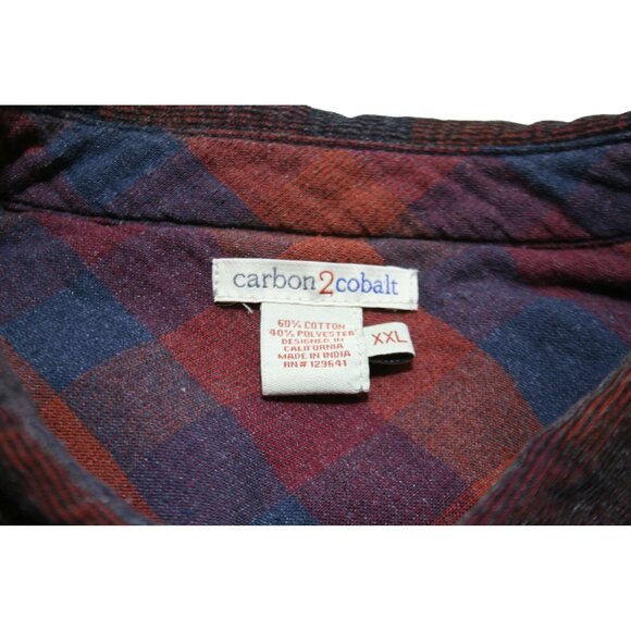 Carbon2Cobalt Mens XXL Plaid Corduroy Shirt Red Blue Soft Casual Button Front - Picture 2 of 7